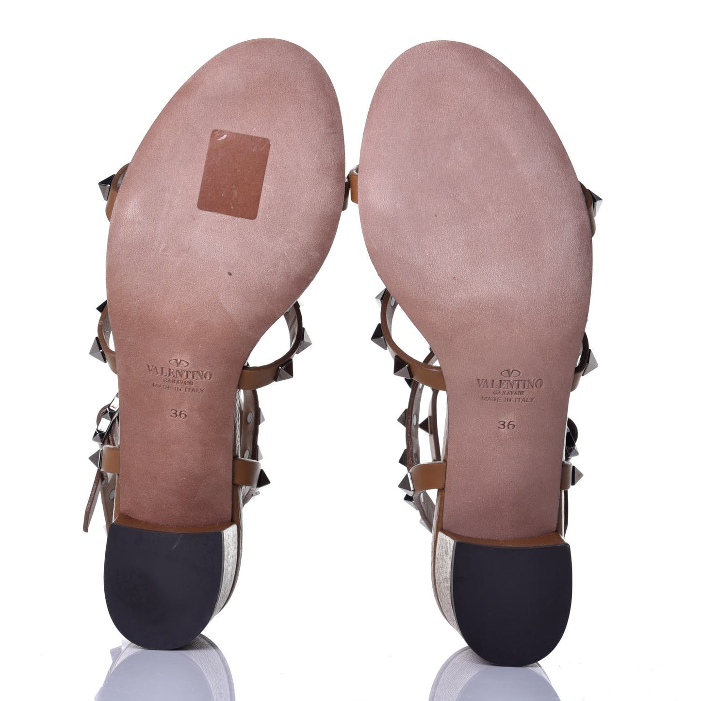 Calfskin Rockstud 60mm City Sandals 36 Saddle Brown