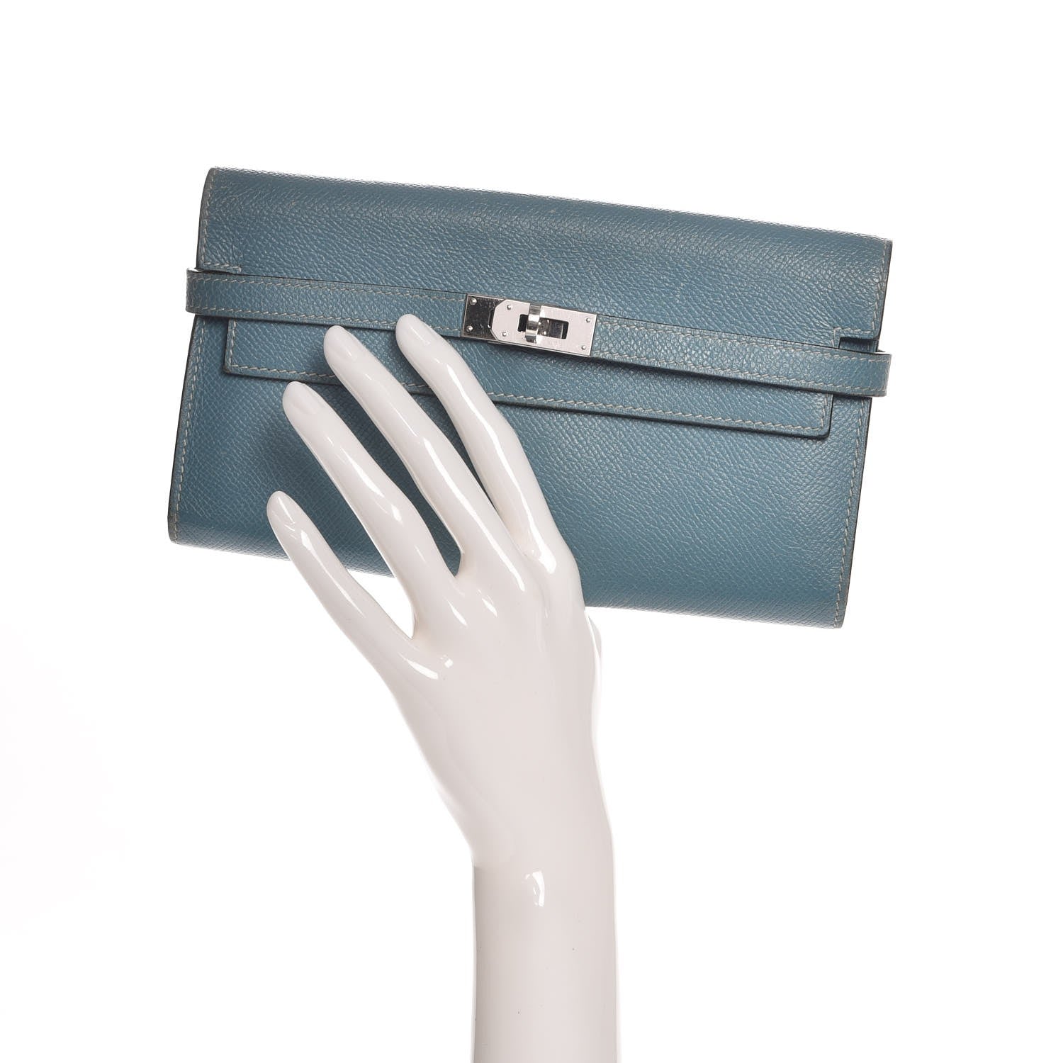 Hermes Epsom Kelly Longue Wallet Blue Jean 2 of 19