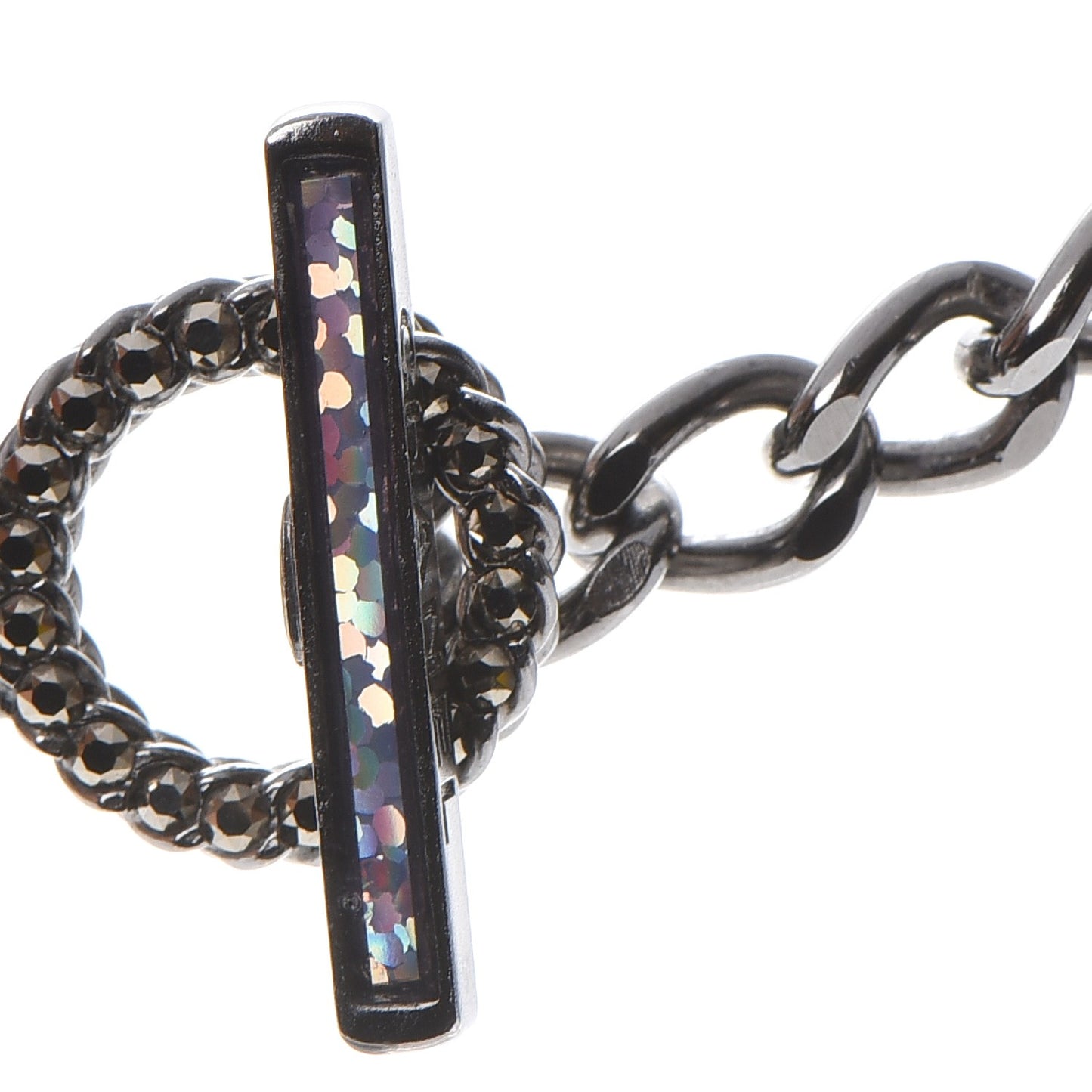 Metal Strass Enamel CC Chain Link Choker Necklace Dark Silver