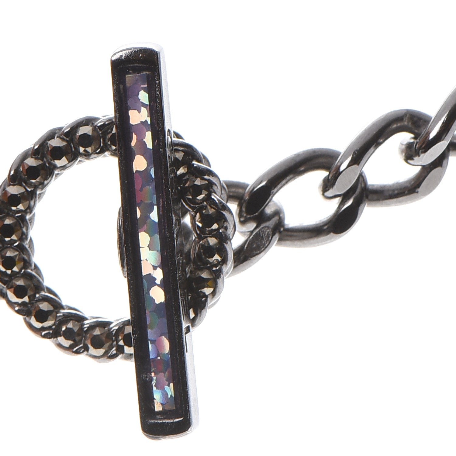 Chanel Metal Strass Enamel CC Chain Link Choker Necklace Dark Silver 5 of 8