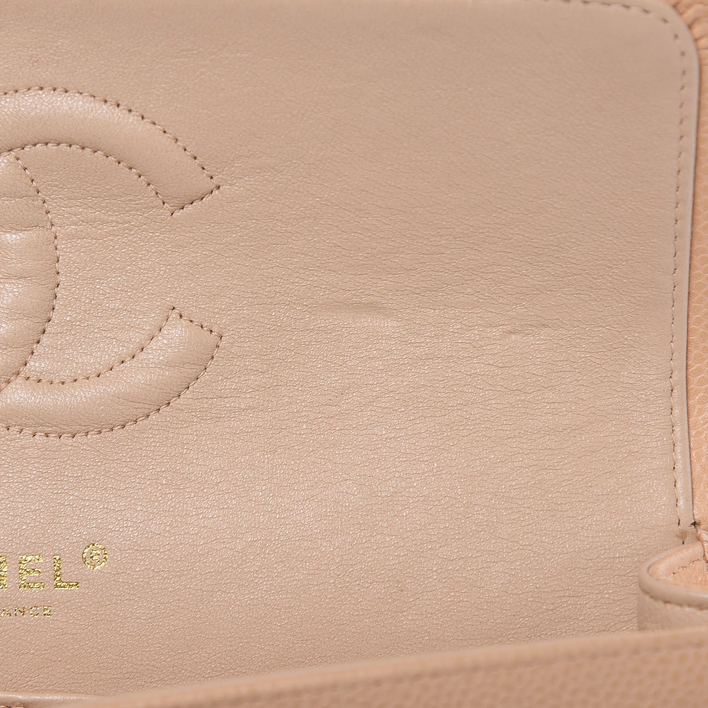 Caviar Quilted Medium Double Flap Beige