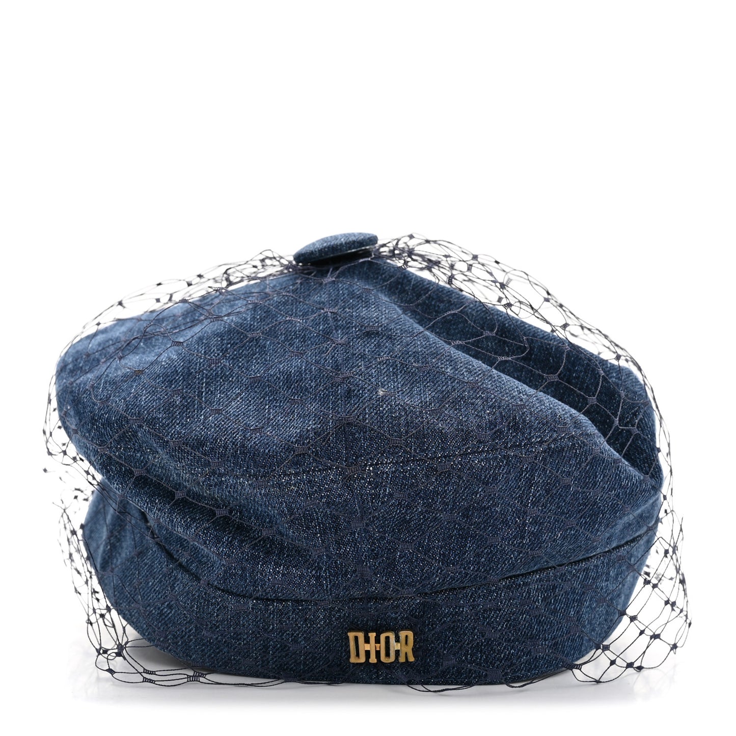 Cotton Denim Arty Beret Cap With Veil 57 Blue