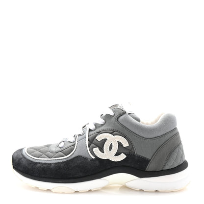 Chanel Fabric Suede Calfskin Quilted CC Sneakers 40 Dark Grey 1 of 10
