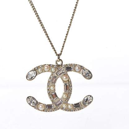 Chanel Pearl Crystal Baguette CC Long Necklace Gold 6 of 7