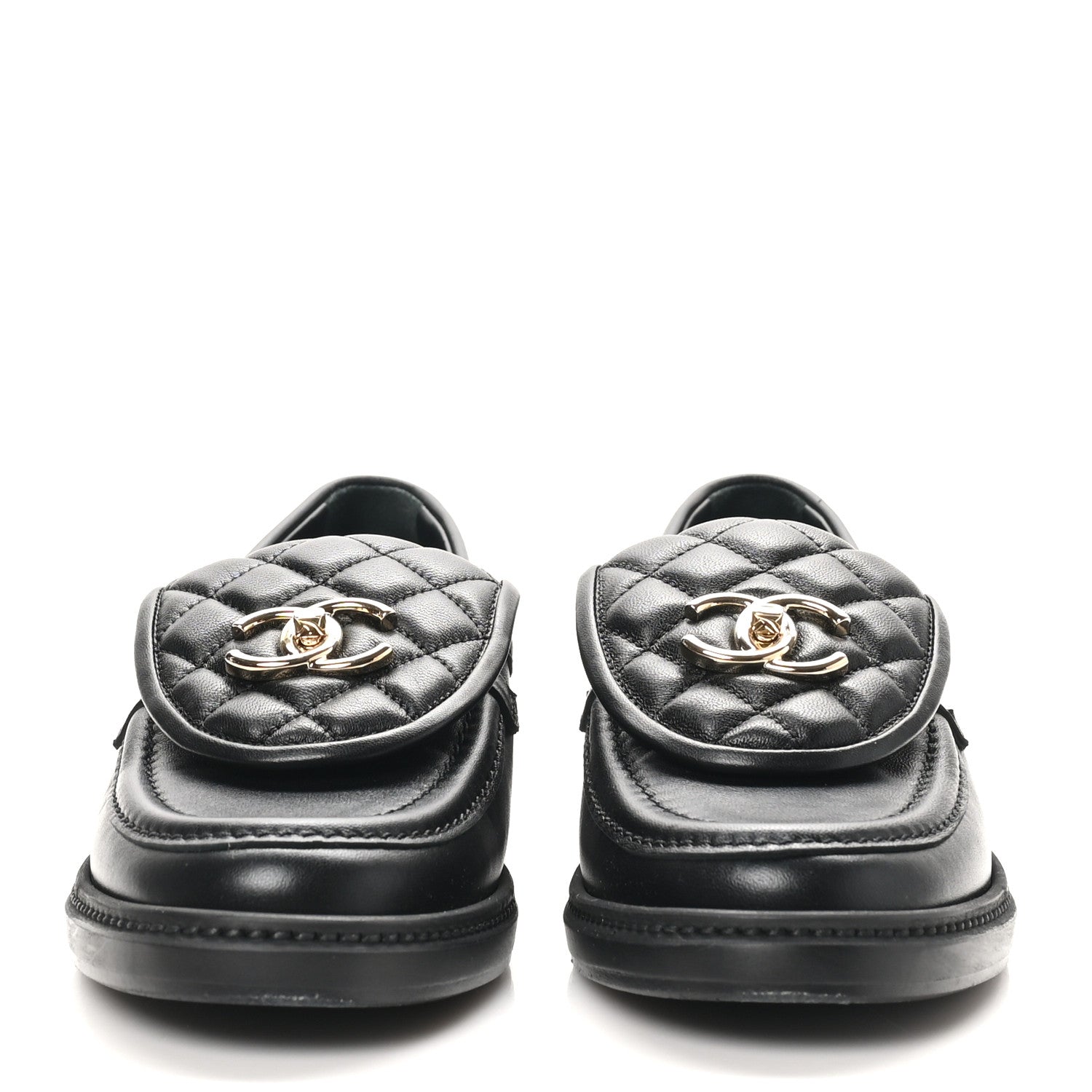 Chanel Lambskin Quilted CC Turnlock Loafers 37.5 Black 3 of 10