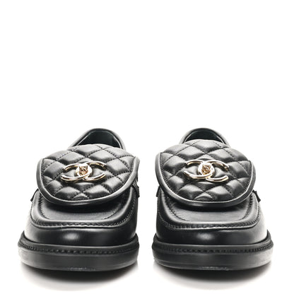 Chanel Lambskin Quilted CC Turnlock Loafers 37.5 Black 3 of 10