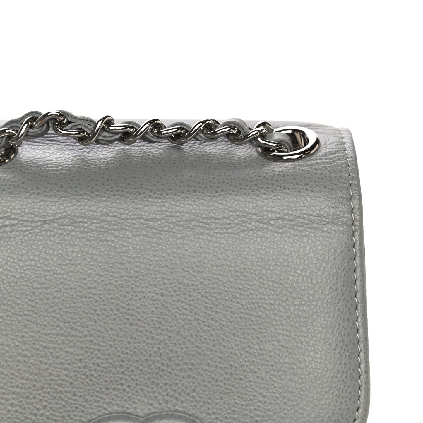 Grained Calfskin Quilted CC Box Clutch With Chain Grey