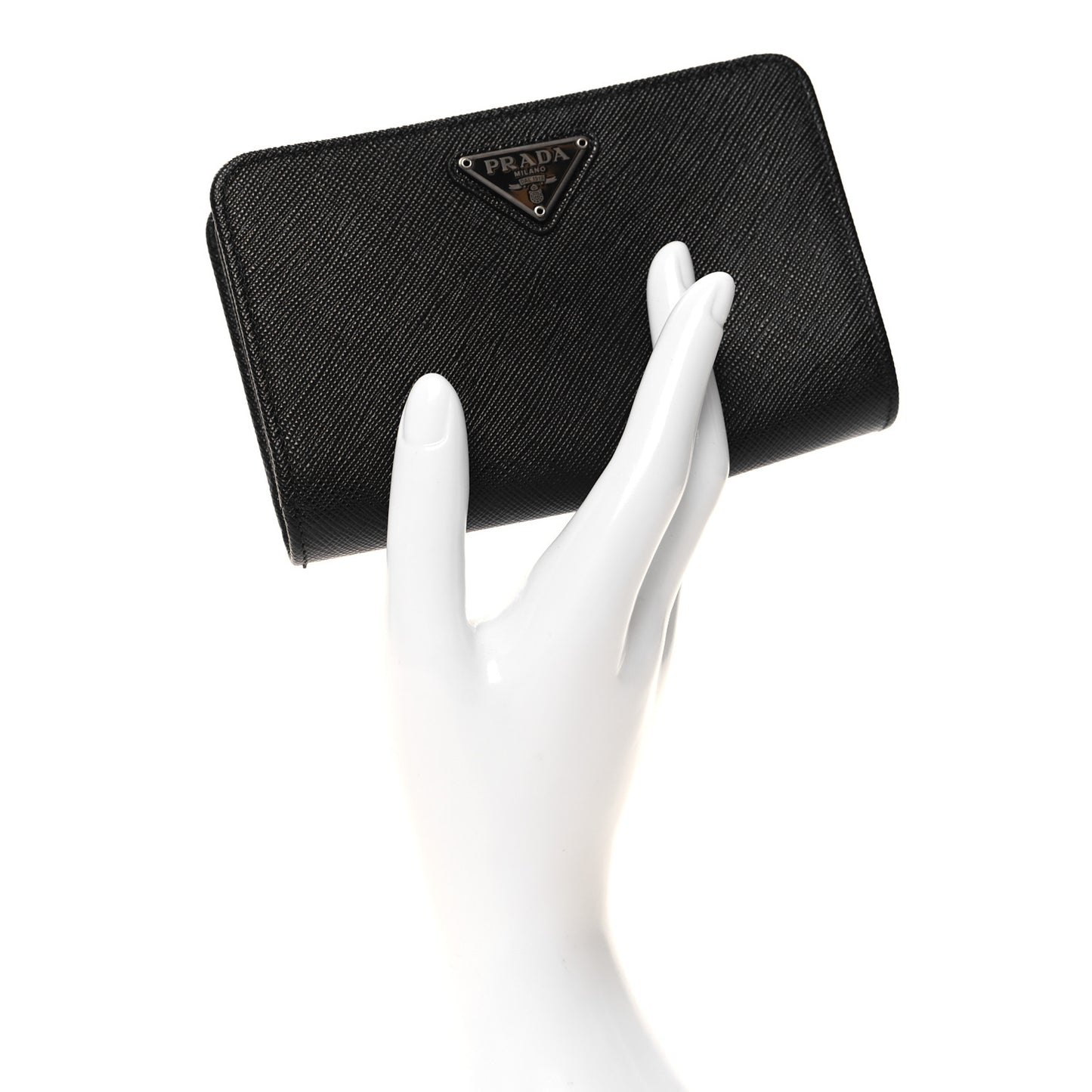 Saffiano Metal Compact Zip Around Wallet Black