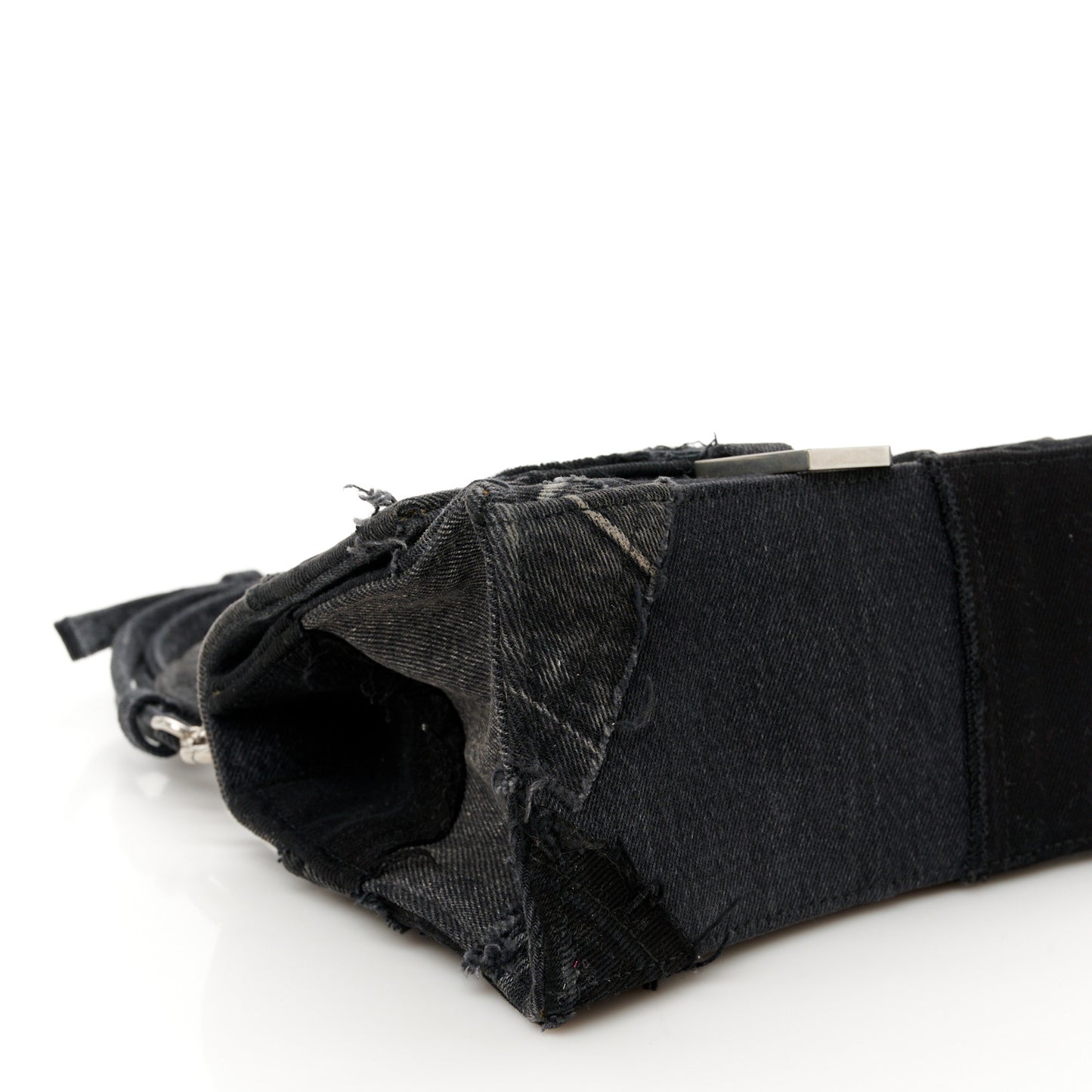 Denim Patchwork Small Hourglass Top Handle Bag Washed Black