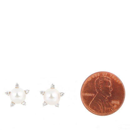 Mikimoto 14K White Gold Diamond Pearl 7mm Stud Earrings 2 of 4