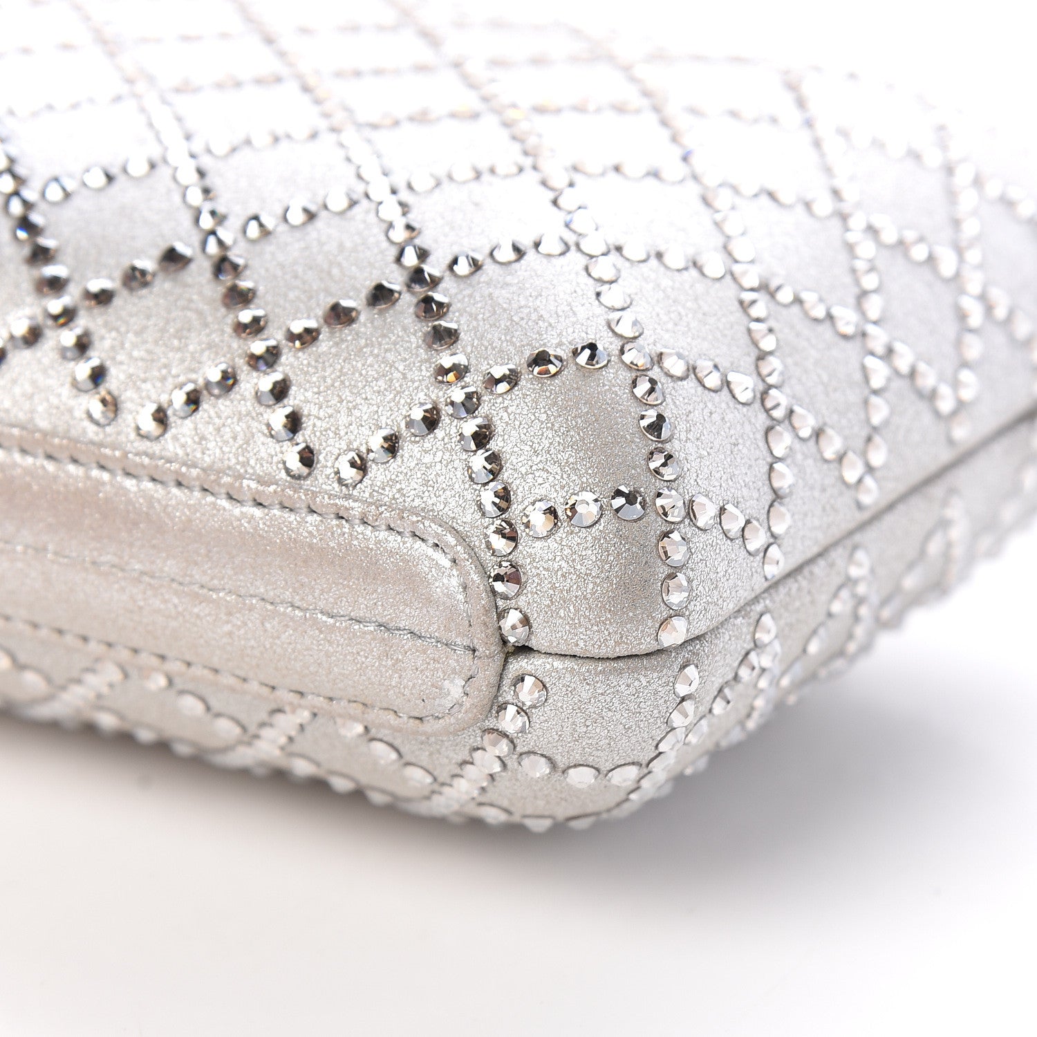 Chanel Iridescent Lambskin Crystal Quilted Clutch Silver 9 of 11
