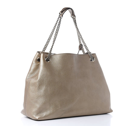Gucci Metallic Pebbled Calfskin Large Soho Chain Shoulder Bag Golden Beige 3 of 11