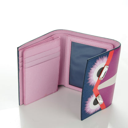 Fendi Vitello Elite Crystal Eye Monster French Wallet Cobalt Lavender Pink 6 of 9