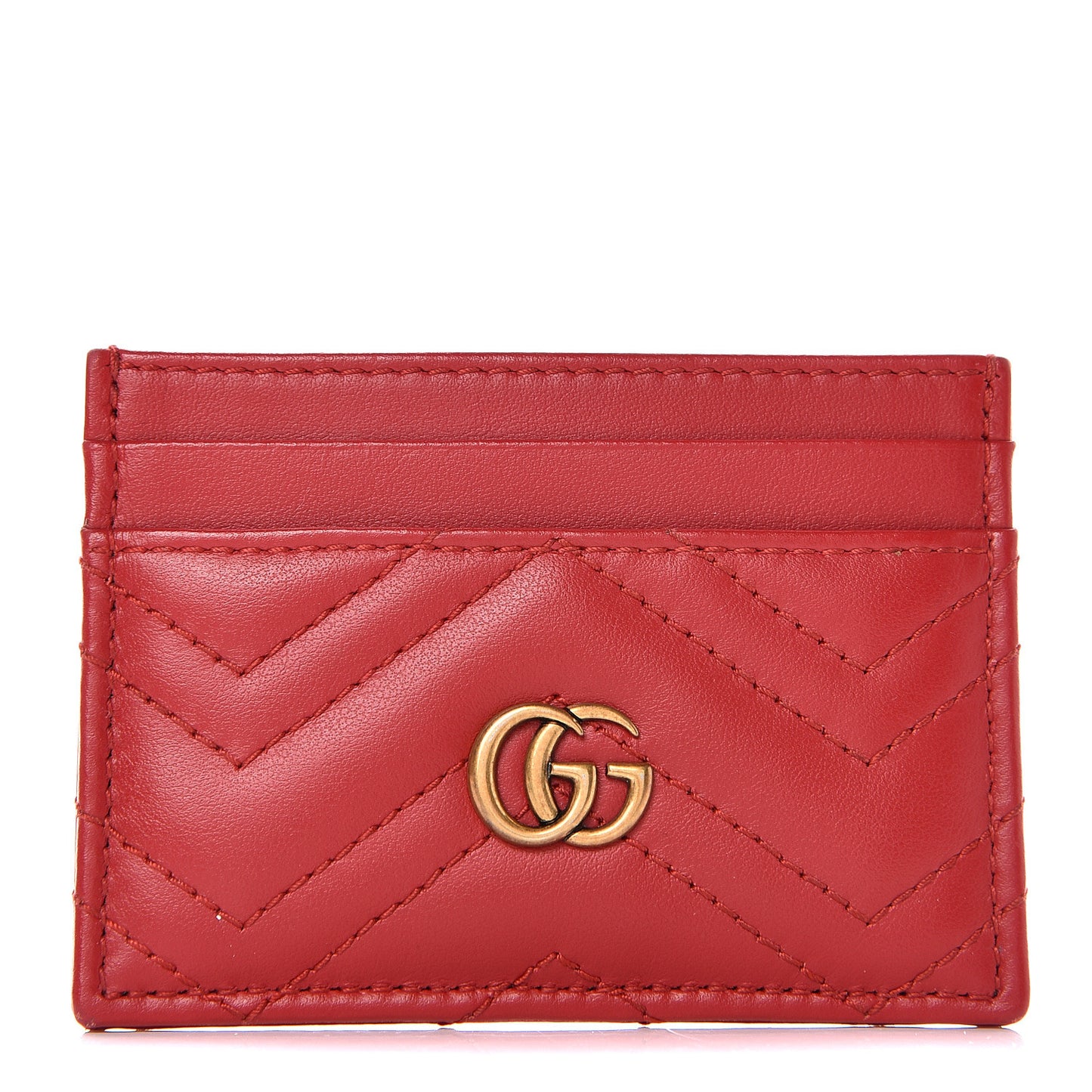 Calfskin Matelasse GG Marmont Card Holder Hibiscus Red