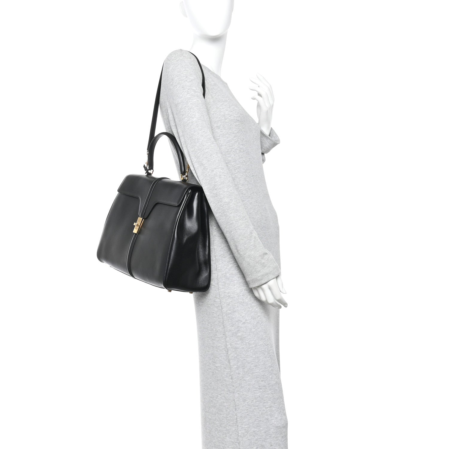 Celine Satinated Calfskin Large 16 Top Handle Bag Black 2 of 9