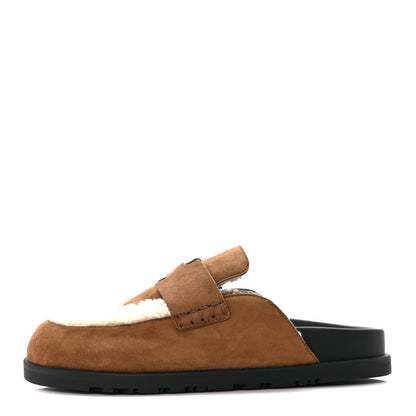 Hermes Suede Goatskin Shearling Go Mules 39 Brun Frume Ecru 1 of 8