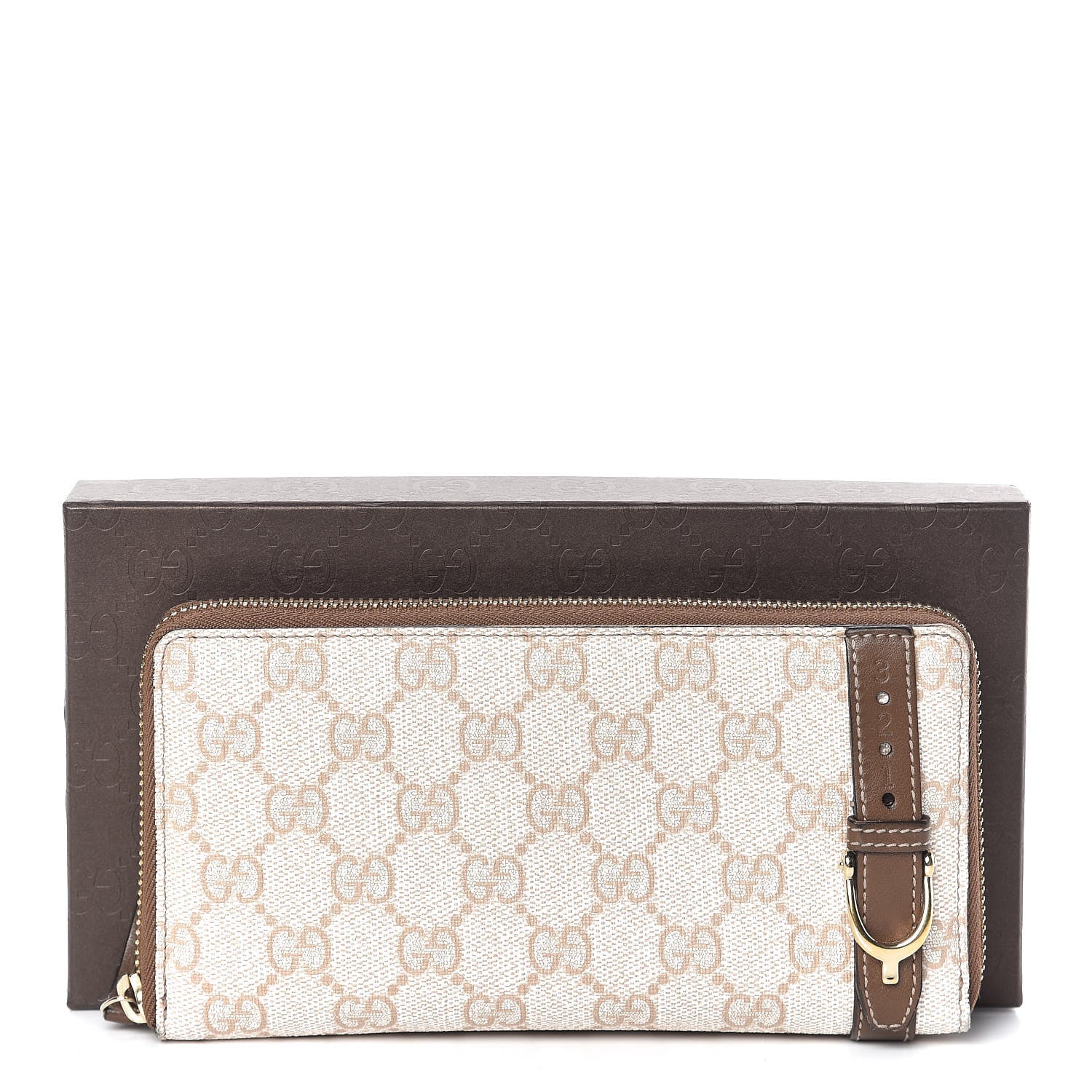 Gucci GG Supreme Monogram Calfskin Nice Zip Around Wallet New Mystic White Beige Brown 17 of 17