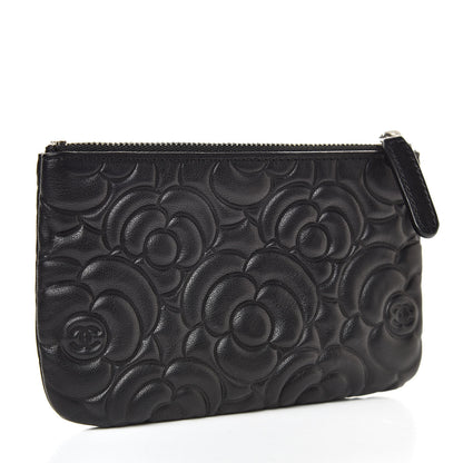 Chanel Goatskin Camellia Embossed Cosmetic Pouch Black 3 of 8