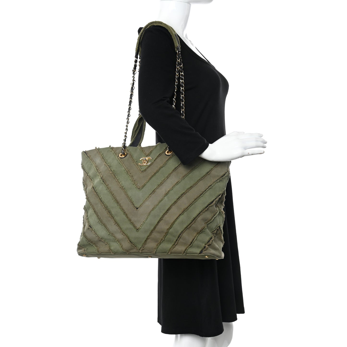 Canvas Chevron Cuba Patchwork Shopper Tote Khaki