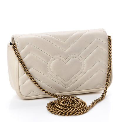 Gucci Calfskin Matelasse Super Mini GG Marmont Shoulder Bag White 3 of 10