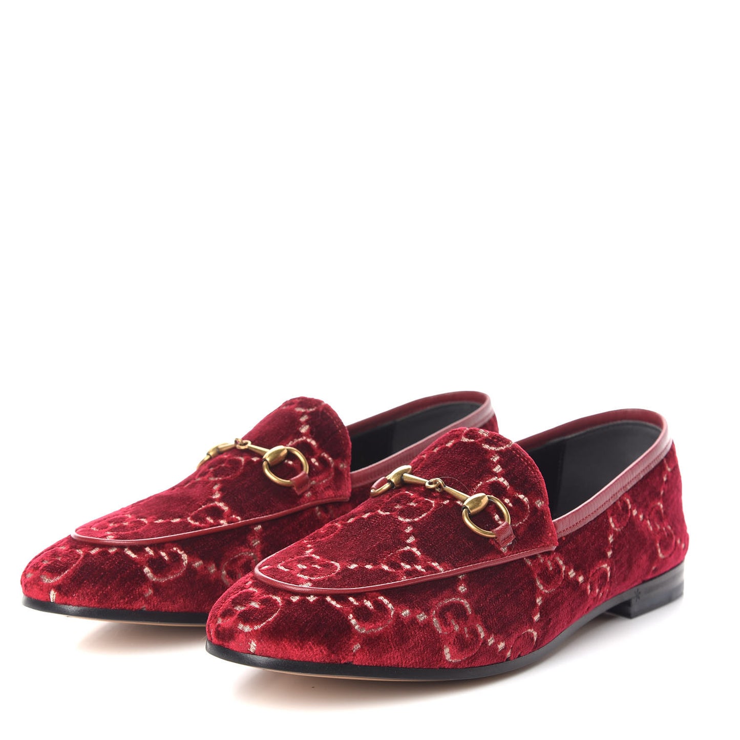 Velvet Malaga Kid GG Monogram Horsebit Womens Jordaan Loafers 38.5 Red Cipria Romantic Cerise