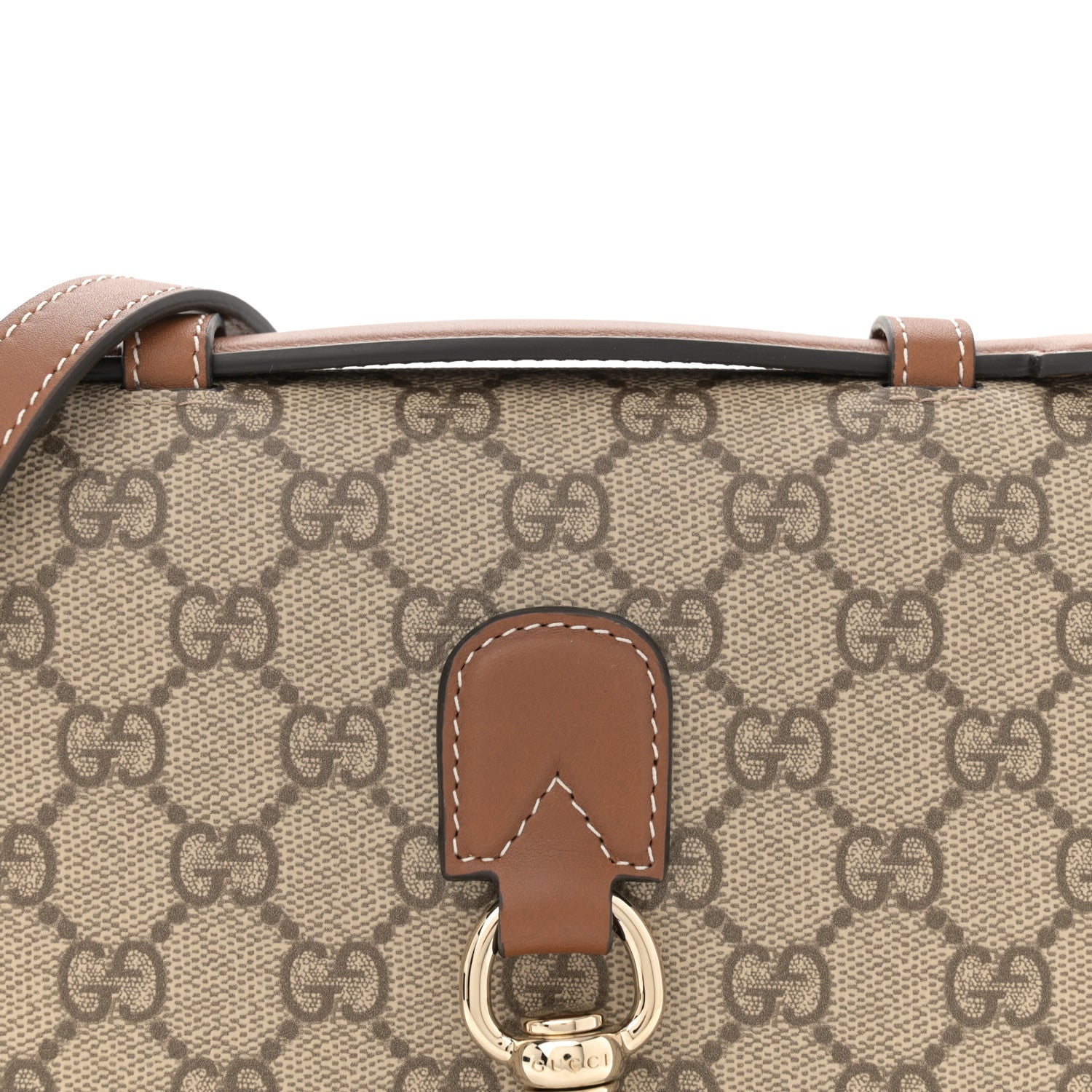 Gucci GG Supreme Monogram Textured Calfskin Emblem Mini Shoulder Bag Beige Dark Brown 8 of 10