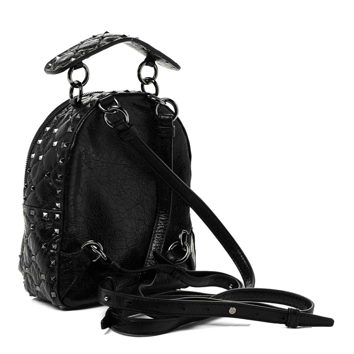 Craquele Nappa Quilted Mini Rockstud Spike Backpack Black