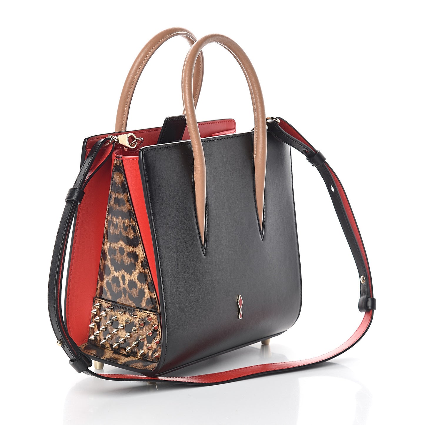 Calfskin Patent Leopard Studded Small Paloma Black