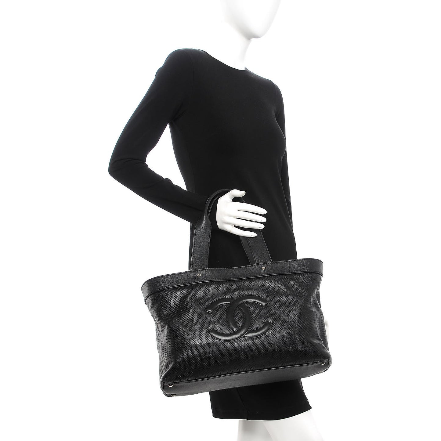 Goatskin Perforated Large CC Tote Black