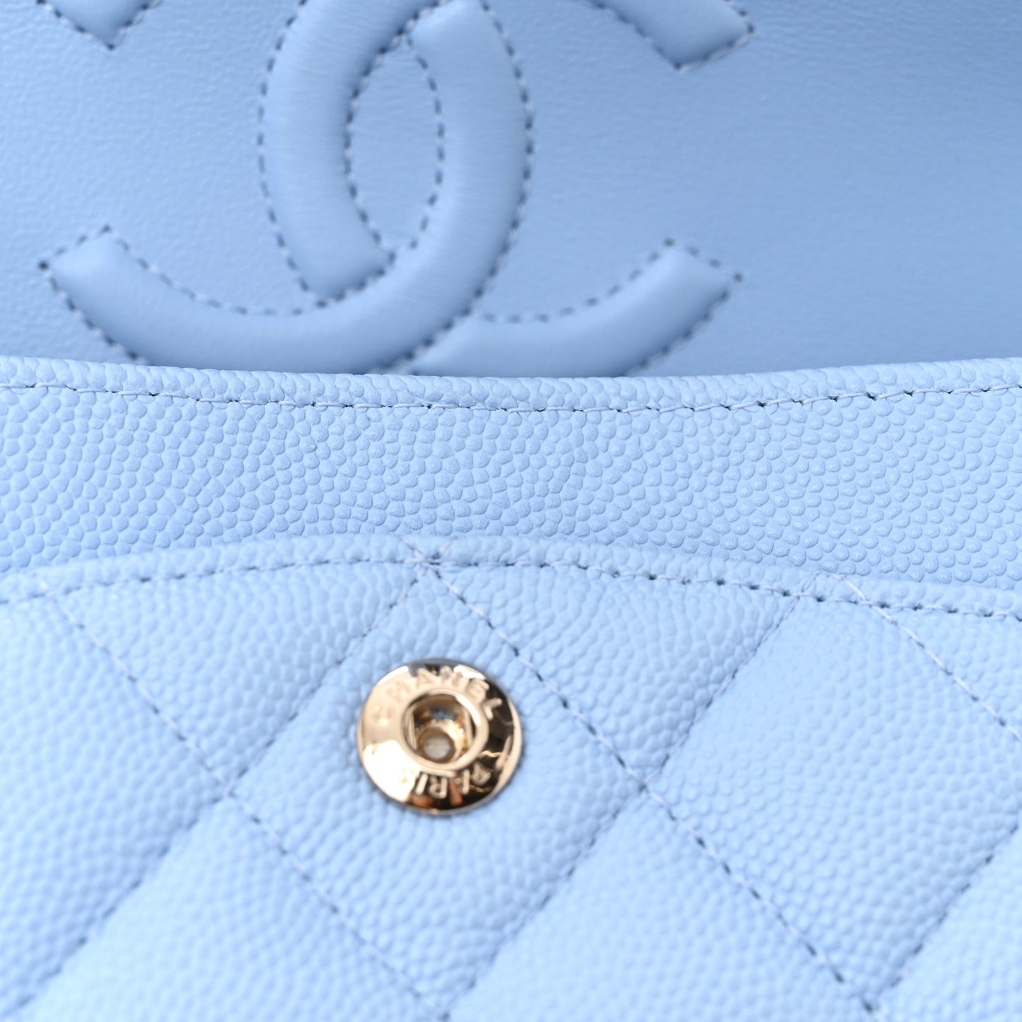 Caviar Quilted Small Double Flap Light Blue