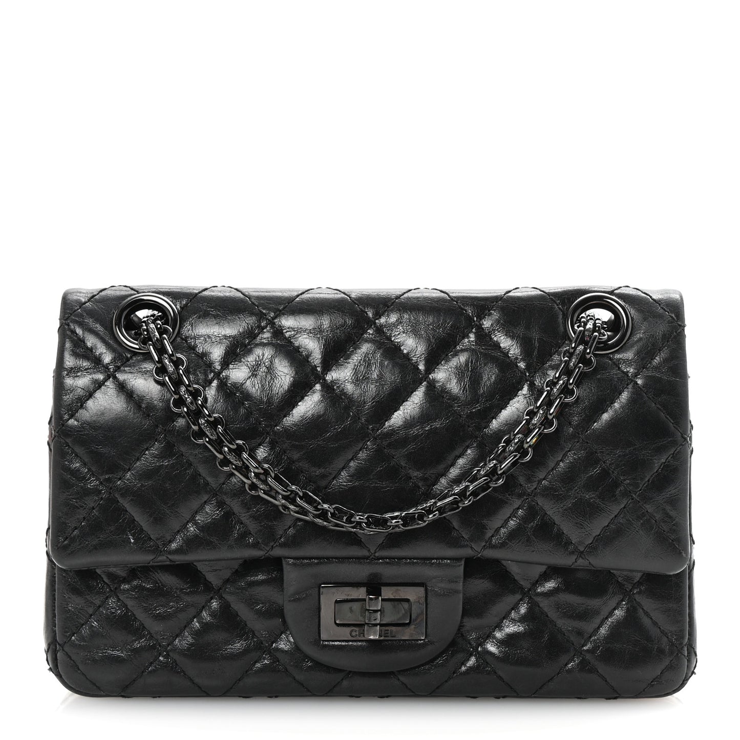 Aged Calfskin Quilted 2.55 Reissue Mini Flap So Black