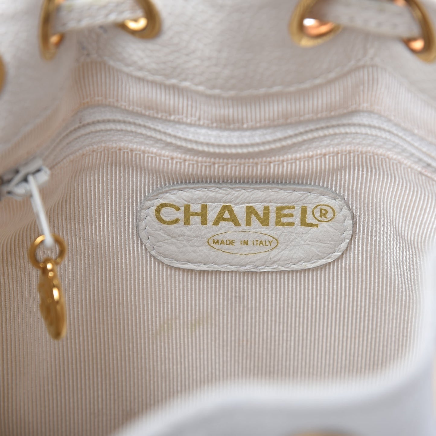 Caviar Quilted Drawstring Shoulder Bag White