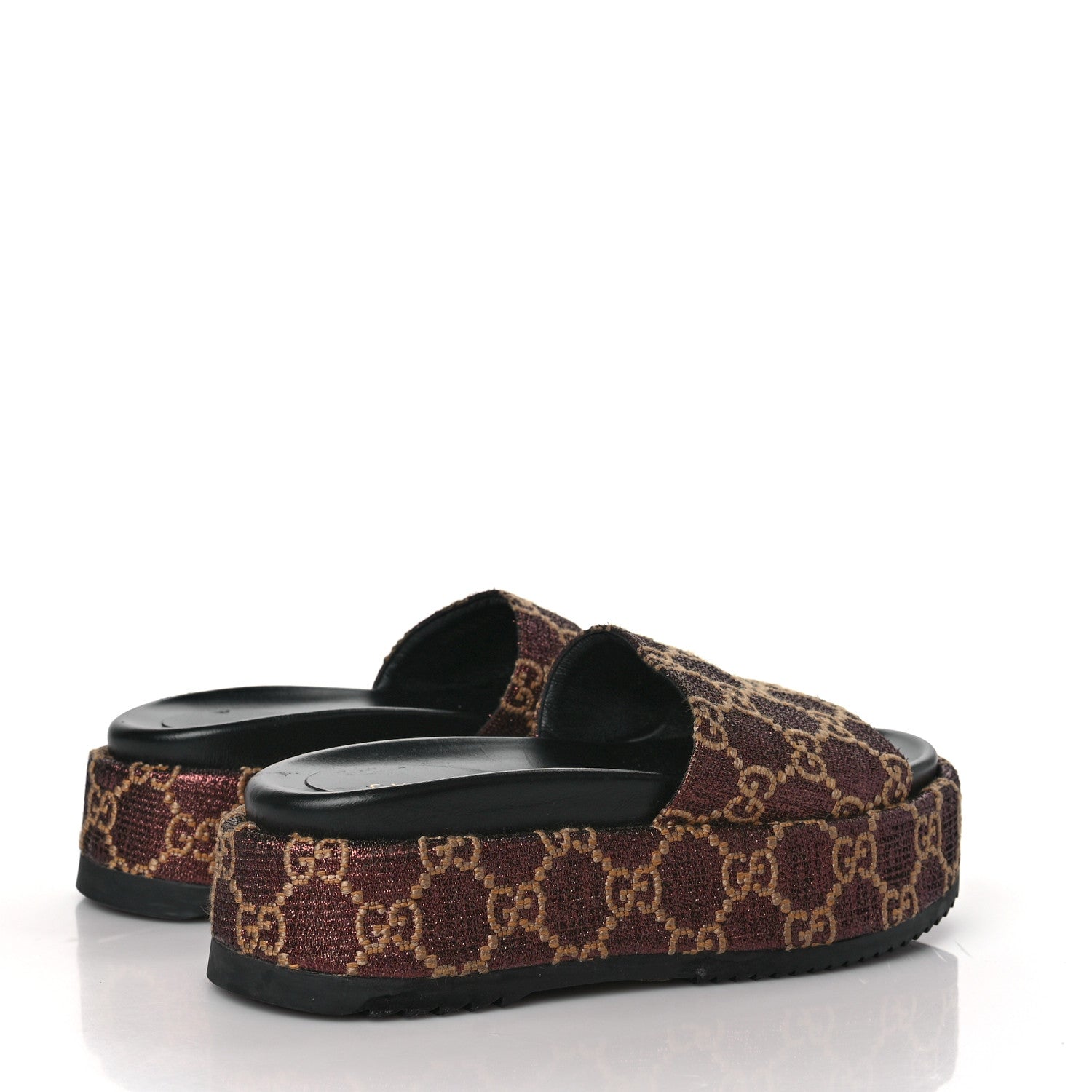 Gucci Lame GG Monogram Angelina Platform 55mm Slide Sandals 36 Brown Beige 3 of 8
