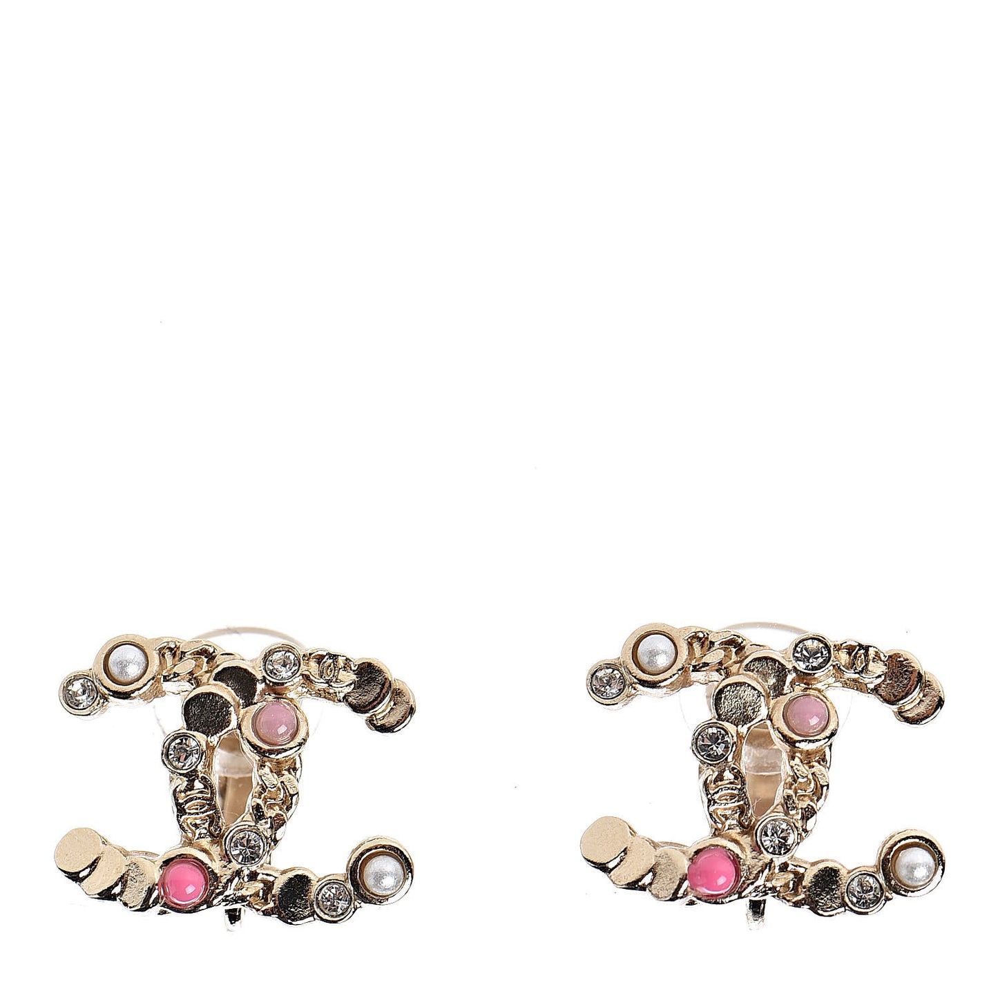 Crystal Pearl CC Clip On Earrings Gold