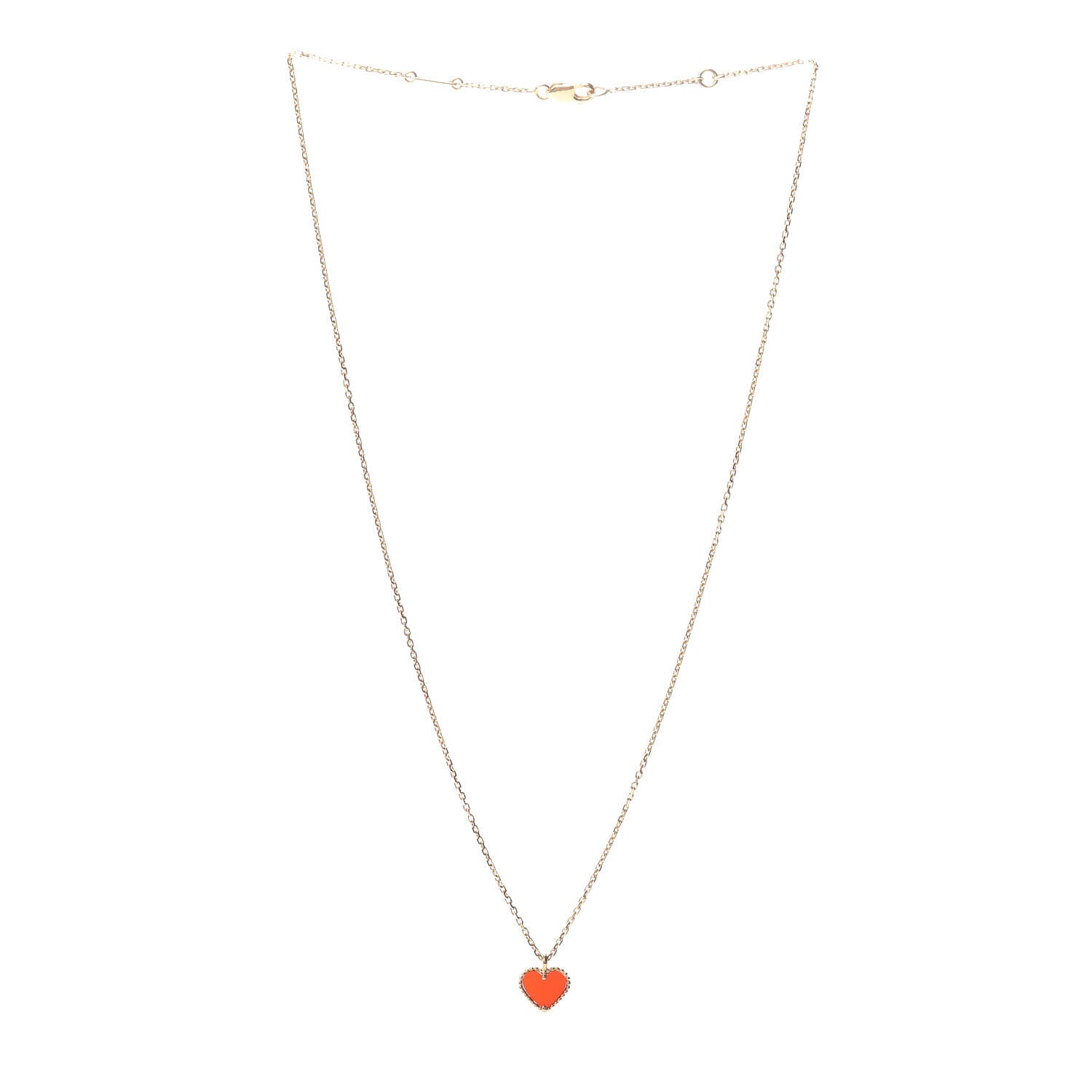 Van Cleef & Arpels 18K Yellow Gold Carnelian Sweet Alhambra Heart Pendant Necklace 3 of 5