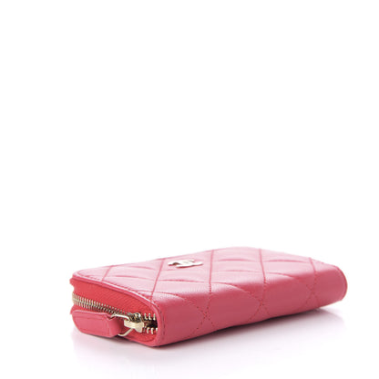 Chanel Lambskin Quilted Zip Around Coin Purse Wallet Light Red 4 of 7