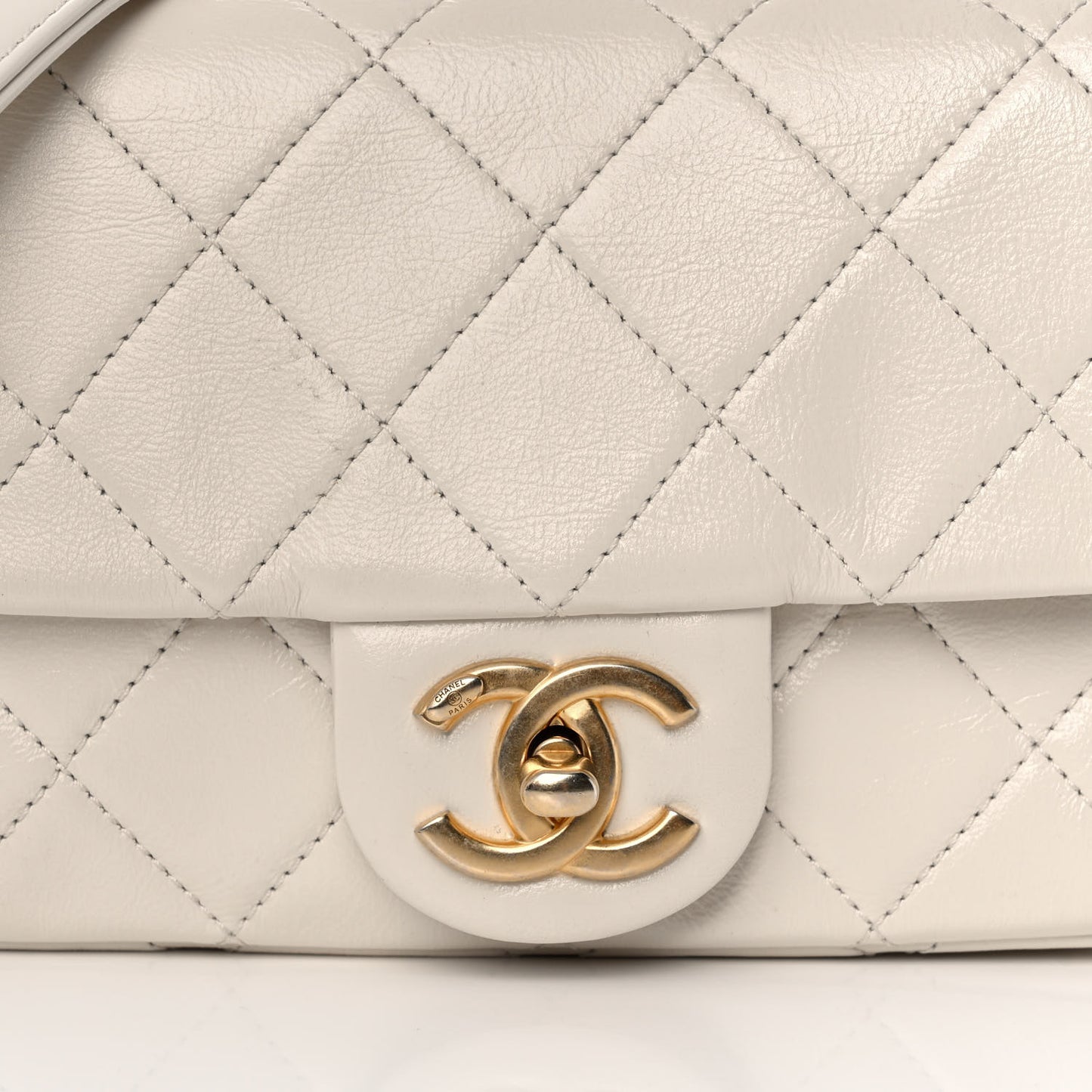 Calfskin Quilted Mini Crystal Pearls Rectangular Flap White