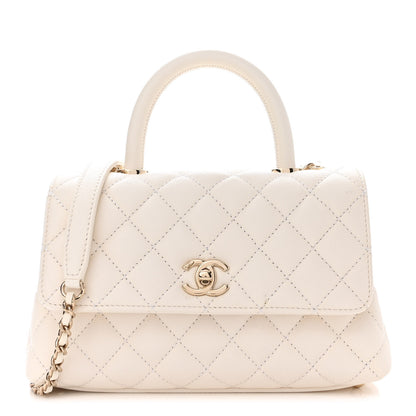 Chanel Caviar Quilted Mini Coco Handle Flap White 1 of 12