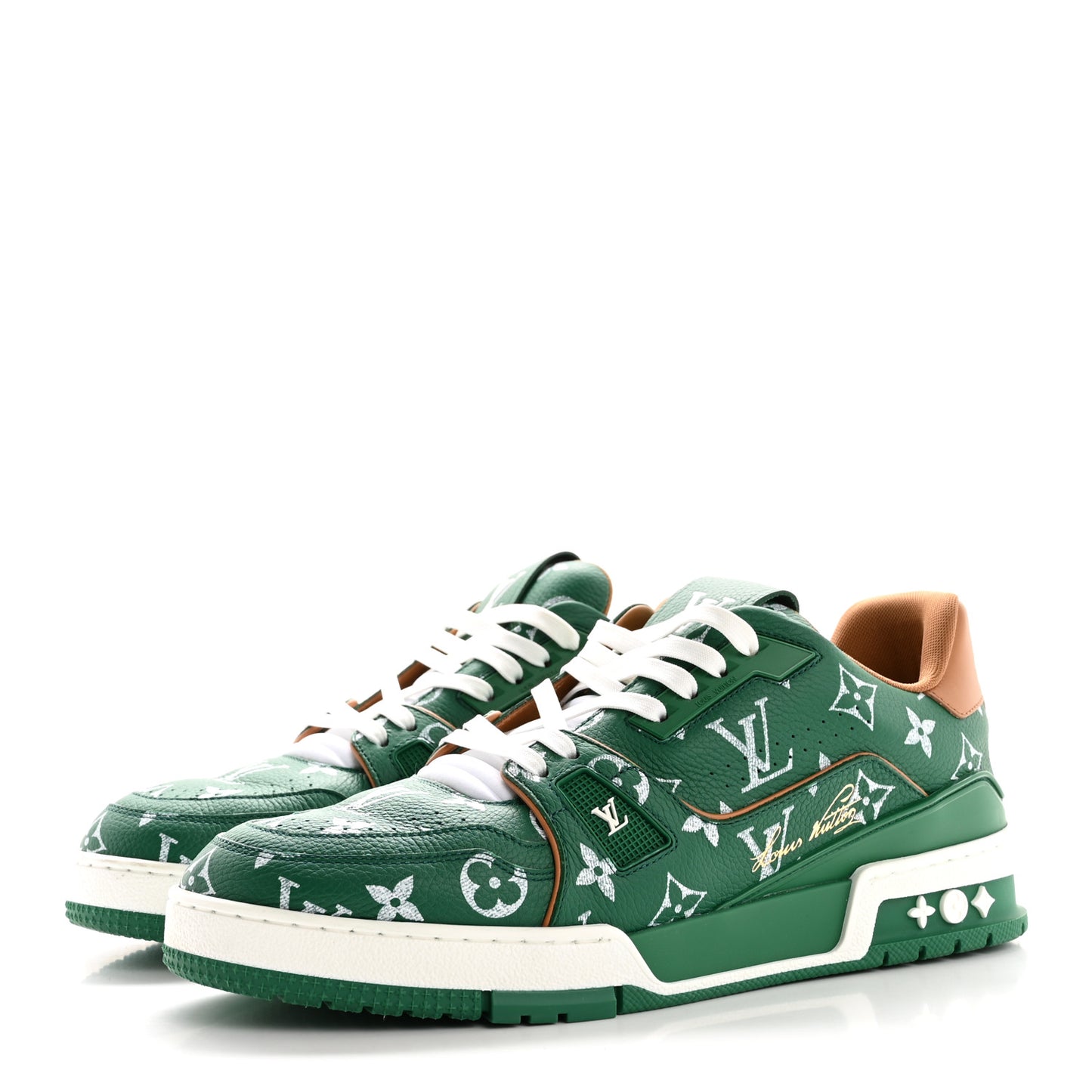 Calfskin Monogram Mens LV Trainer Sneakers 8 Green