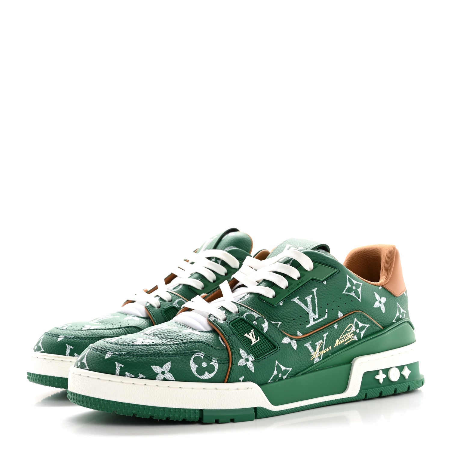 Louis Vuitton Calfskin Monogram Mens LV Trainer Sneakers 8 Green 4 of 10