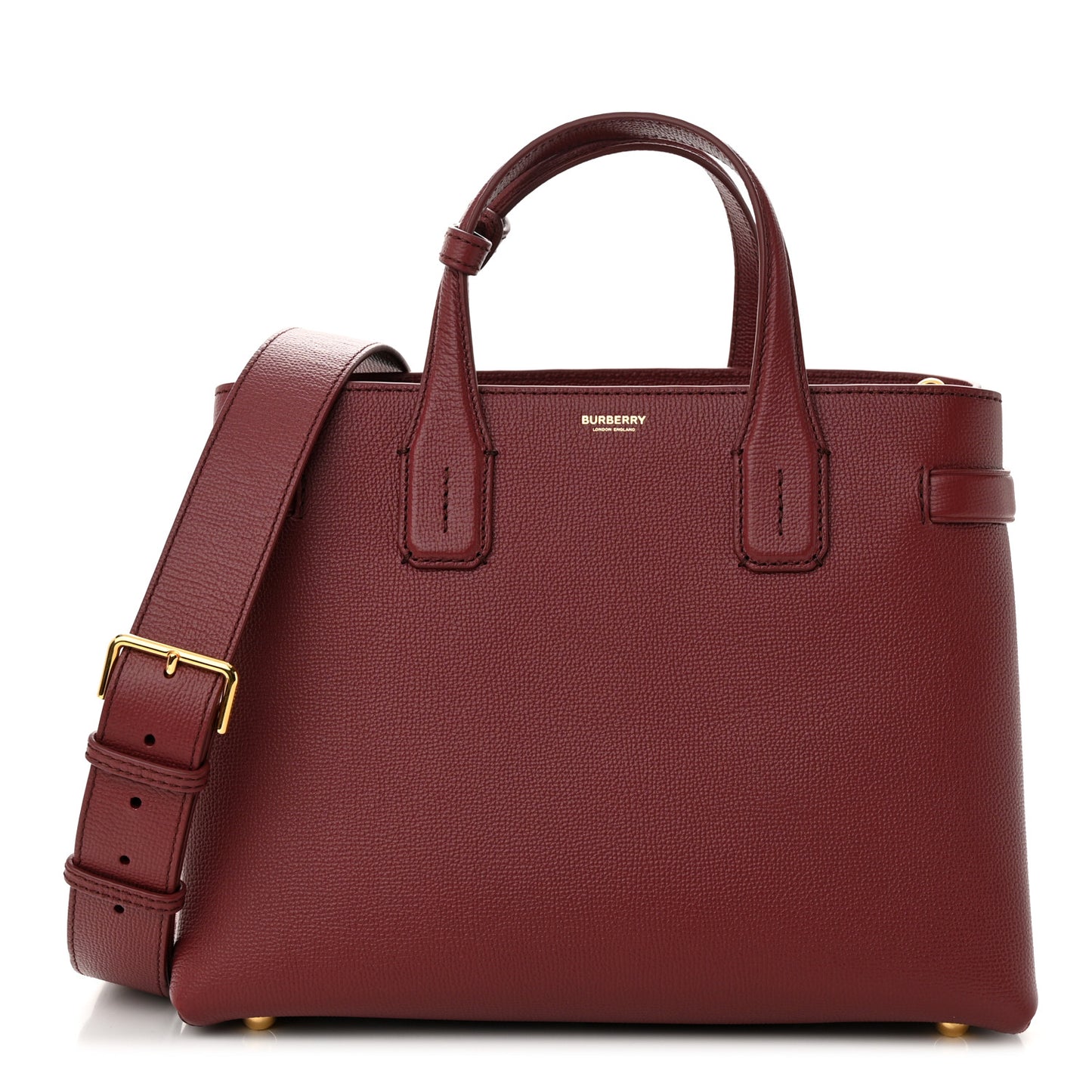 Grainy Calfskin House Check Medium Banner Tote Mahogany Red