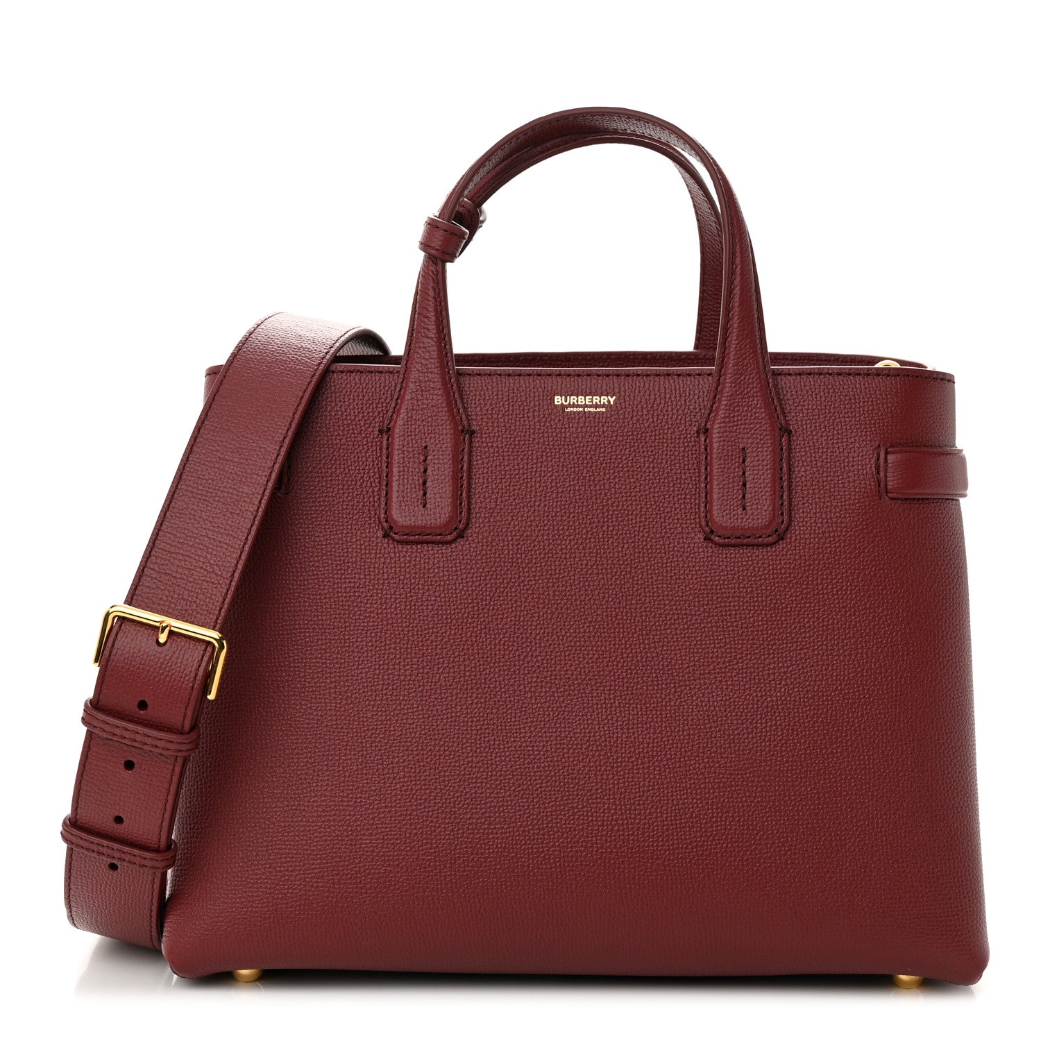 Burberry Grainy Calfskin House Check Medium Banner Tote Mahogany Red 1 of 9