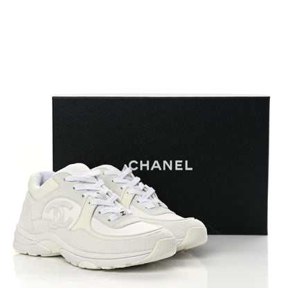 Chanel Suede Calfskin Fabric CC Sneakers 39 White 11 of 11
