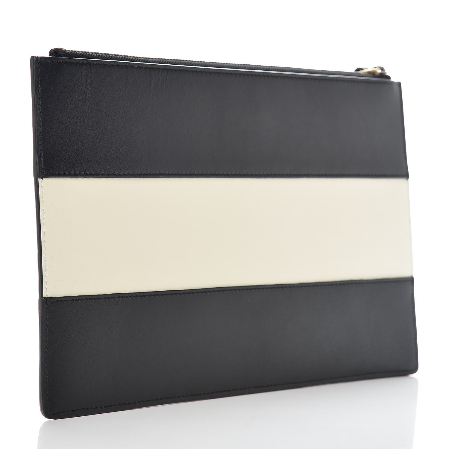 Gucci Calfskin Striped Oversized Bee Zip Pouch White Black 3 of 6