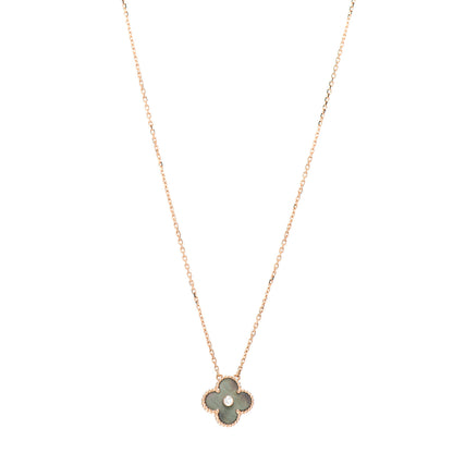 Van Cleef & Arpels 18K Rose Gold Diamond Grey Mother of Pearl Vintage Alhambra Pendant Necklace 1 of 5