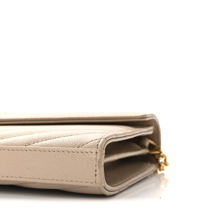 Saint Laurent Grain De Poudre Matelasse Chevron Monogram Chain Wallet Dark Beige 9 of 10