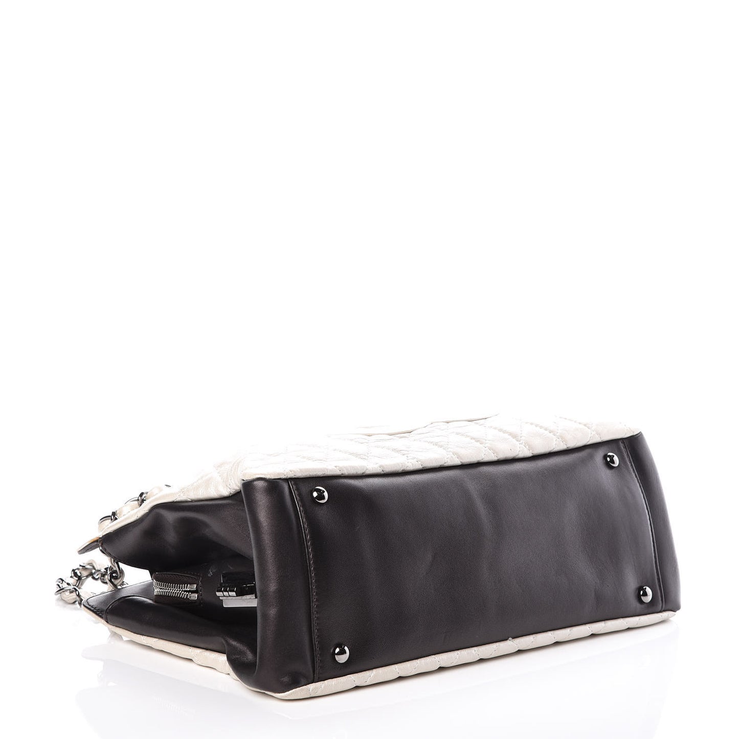 Metallic Lambskin Quilted Mademoiselle Tote Pearl