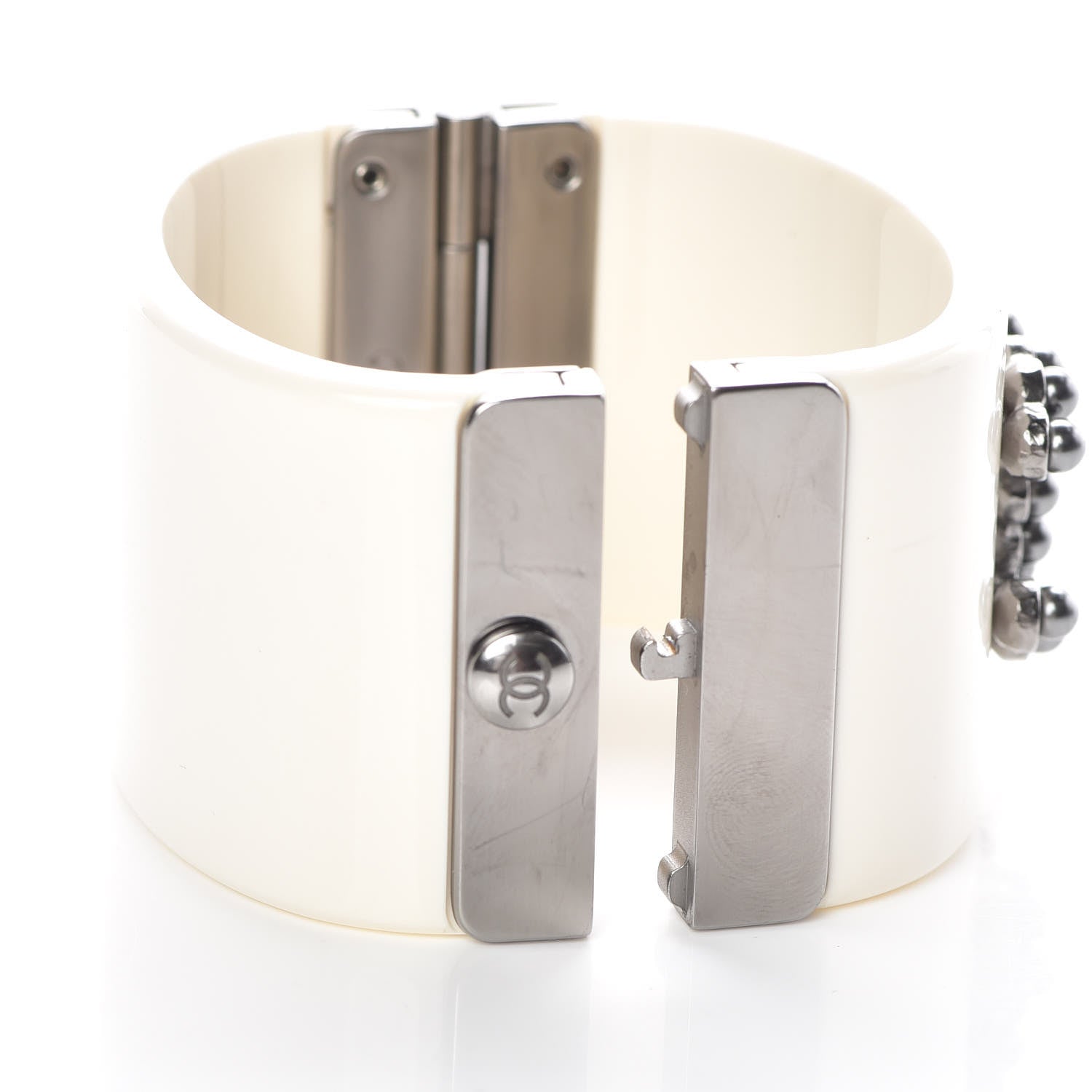 Chanel Resin Ruthenium CC Cuff White 4 of 6