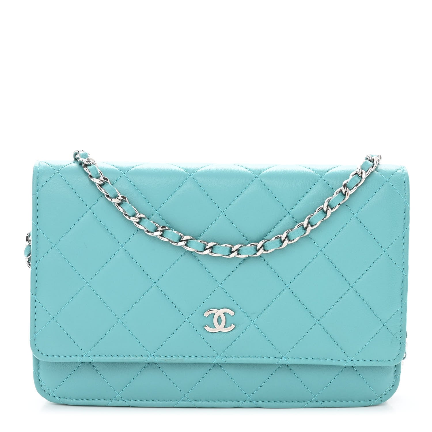 Chanel Lambskin Quilted Wallet On Chain WOC Turquoise 1 of 10