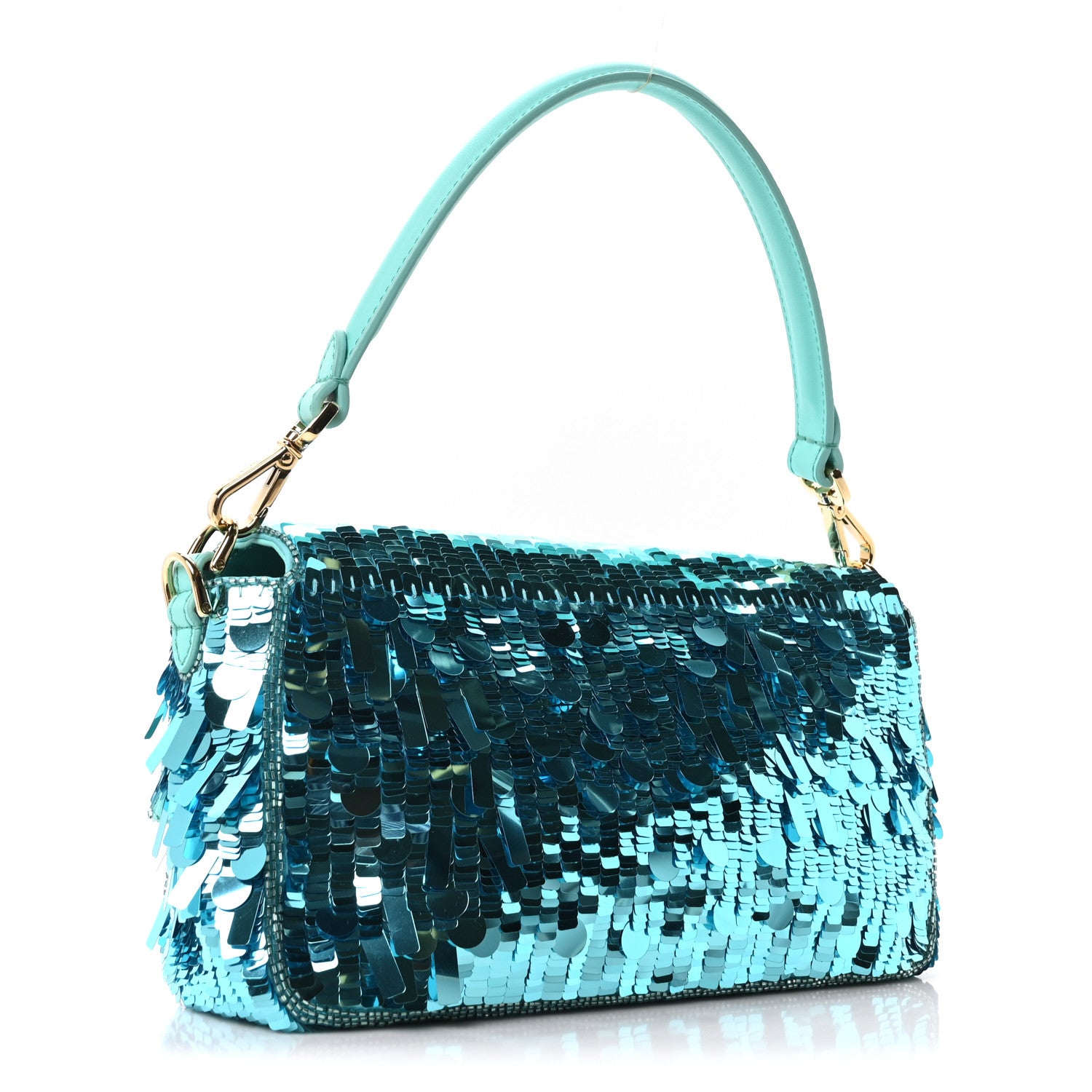 Fendi Sequin Paillettes Vitello Grace Sex and the City Baguette Spring Turquoise 3 of 11